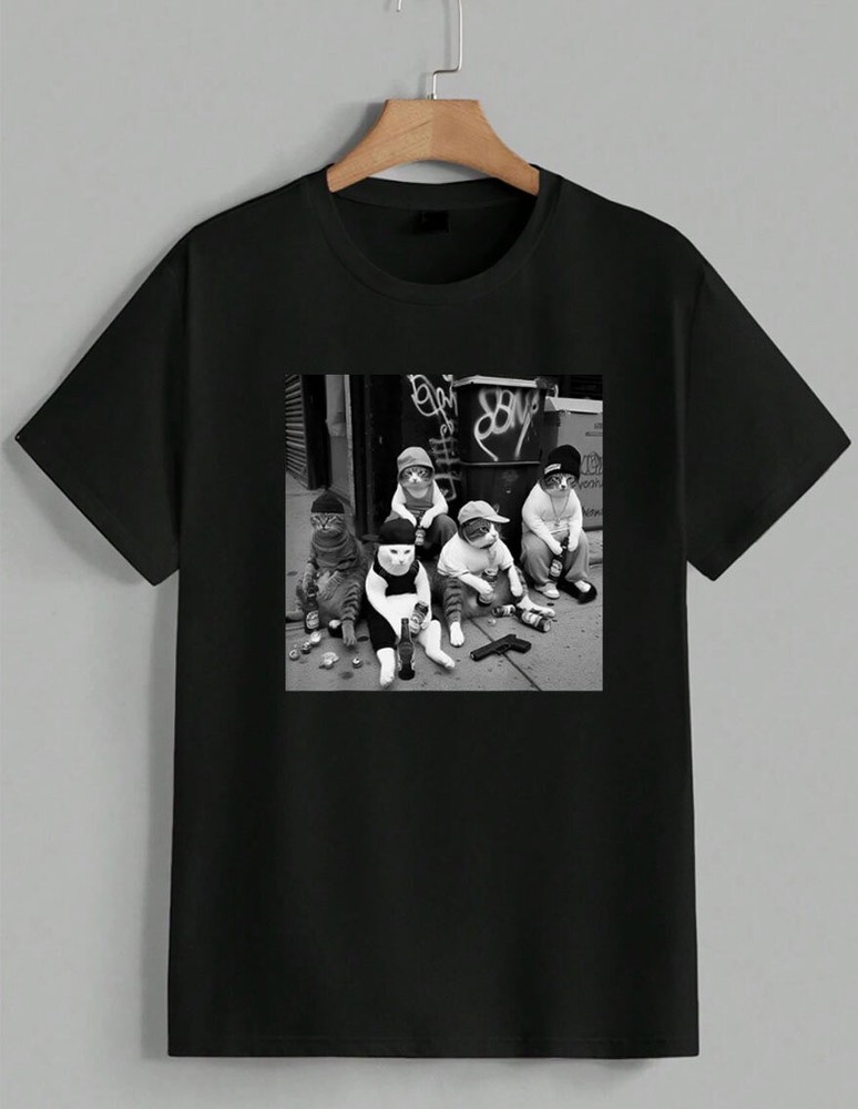Gangster Cats T-Shirt Funny Thug Life Kitten Streetwear Hip Hop Graphic Unisex