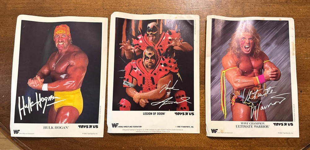 3- WWF RARE 1990s Original 8x10 Promos Photo Toys “R” Us Hulk Hogan-Doom-Warrior