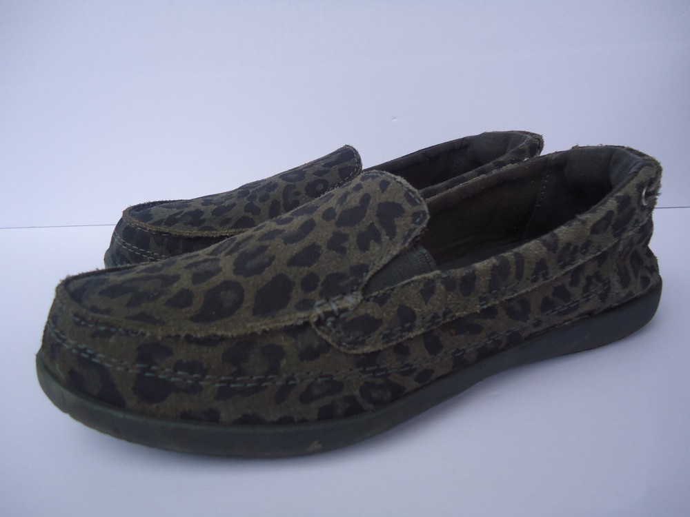 Crocs Women's Size 8 202304 Grey Leopard Print Canvas Slip On Casual Flat Shoes