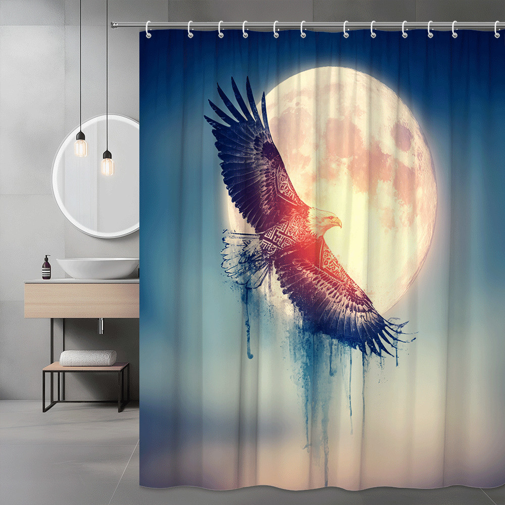 Eagle Moon Graphic Shower Curtain Blue Sky Print