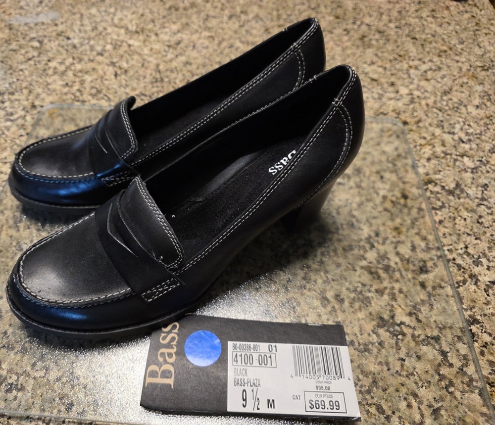 Bass Penny Loafers BASS Womens Size 9.5 M  Black plaza Leather Slip on Shoes