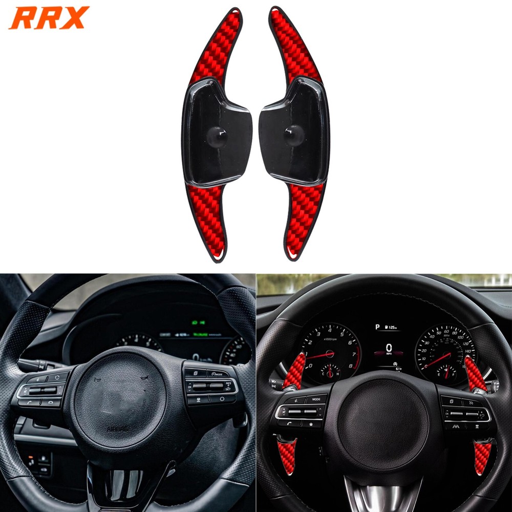 Red Carbon Fiber Steering Wheel Paddle Shifter Cover For Kia Forte K3 2019-2023
