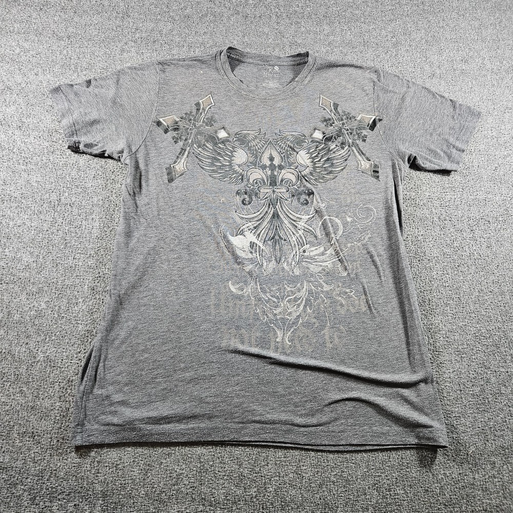 The Raw Uncut Y2K Affliction Style Cross Wings Short Sleeve Black T-shirt Size L