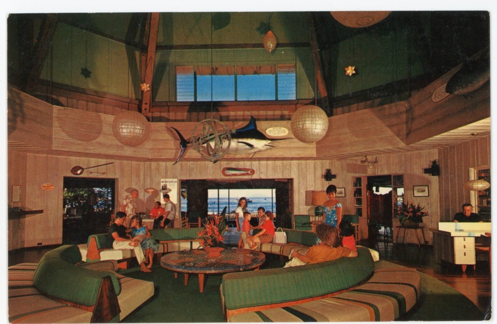 Kona Inn Hotel Lobby Interior Kailua-Kona Hawaii Nani Li'i Vintage Postcard