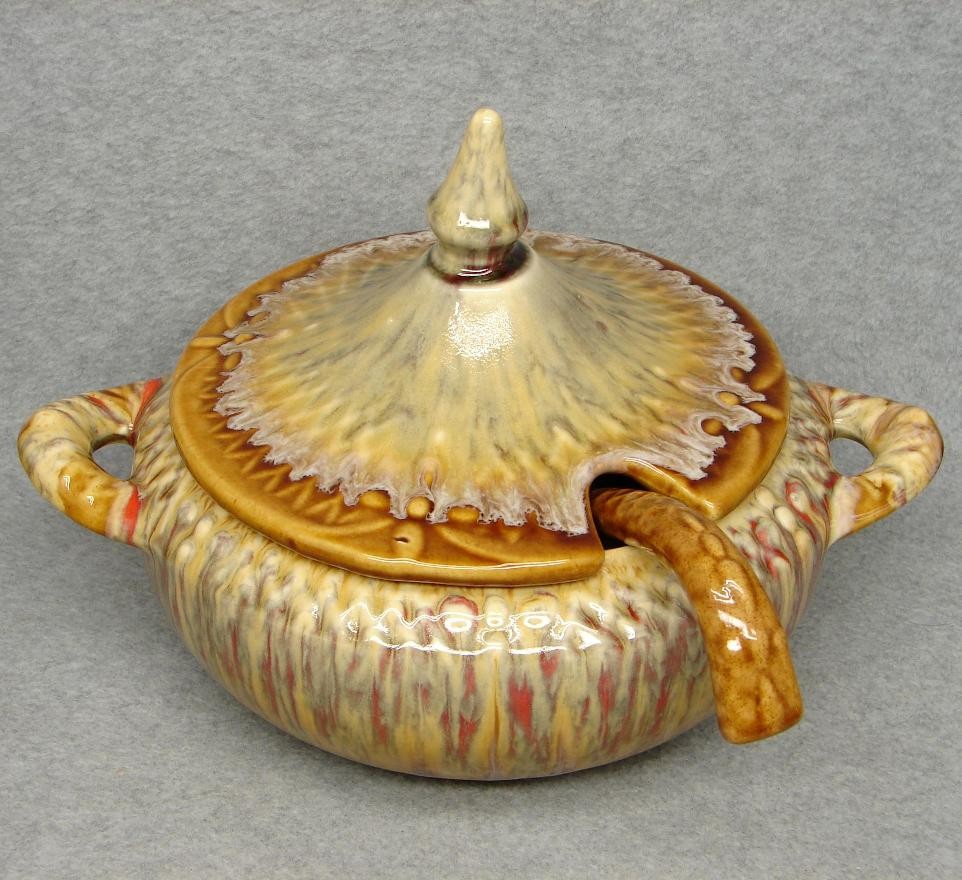 MARCIA OF CALIFORNIA Art Pottery MU-1 Soup Tureen & Ladle MID CENTURY Drip Glaze