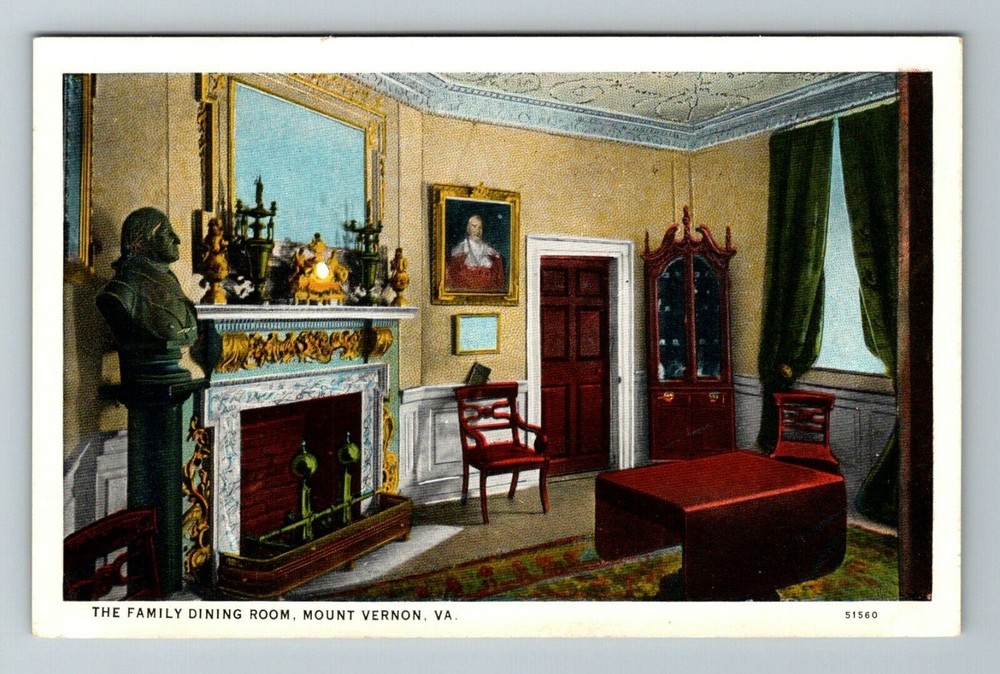 Mount Vernon VA-Virginia, The Family Dining Room, Interior, Vintage Postcard