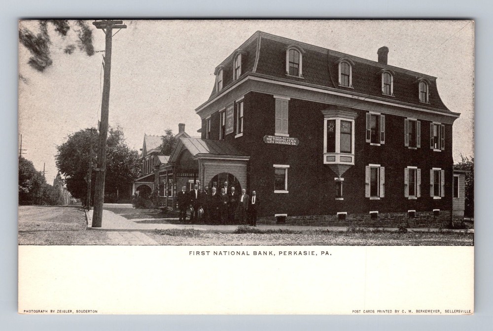 Perkasie PA-Pennsylvania, First National Bank, Railway Station, Vintage Postcard