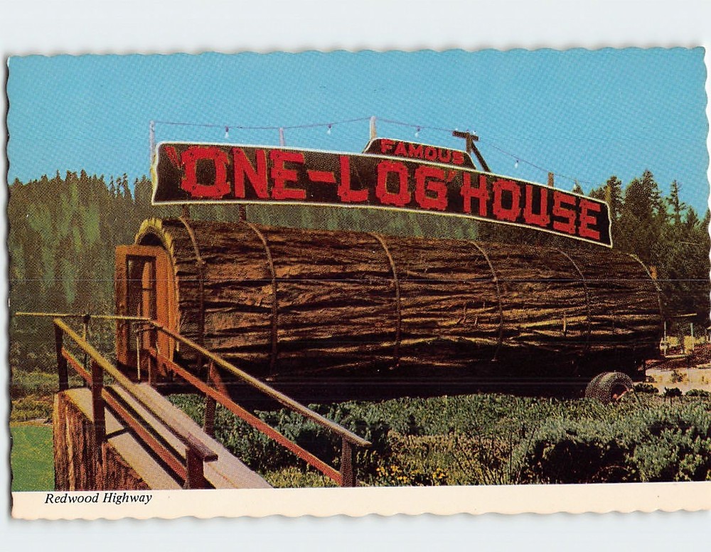 Postcard Famous One Log House Redwood Highway Garberville California USA