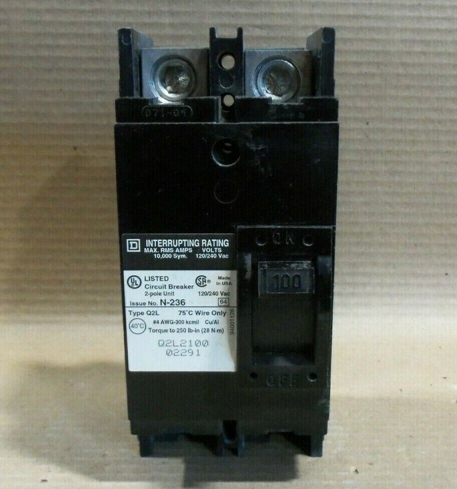 Square D Q2L Q2L2100 2 Pole 100 Amp 120/240V Circuit Breaker AK