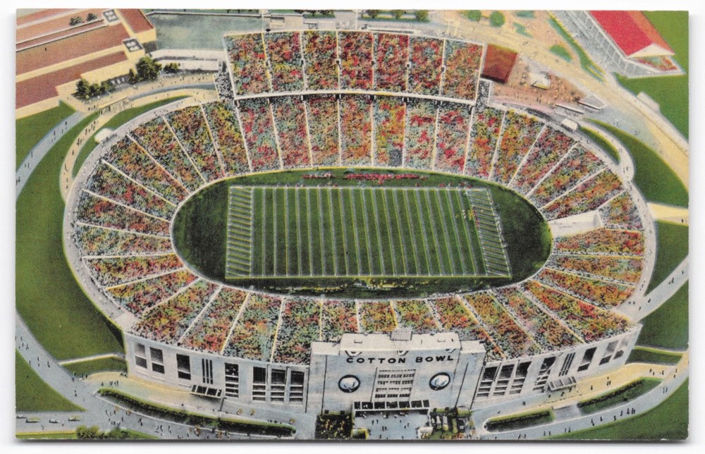 1953 Cotton Bowl Dallas Texas Aerial View Stadium Football Chrome Postcard