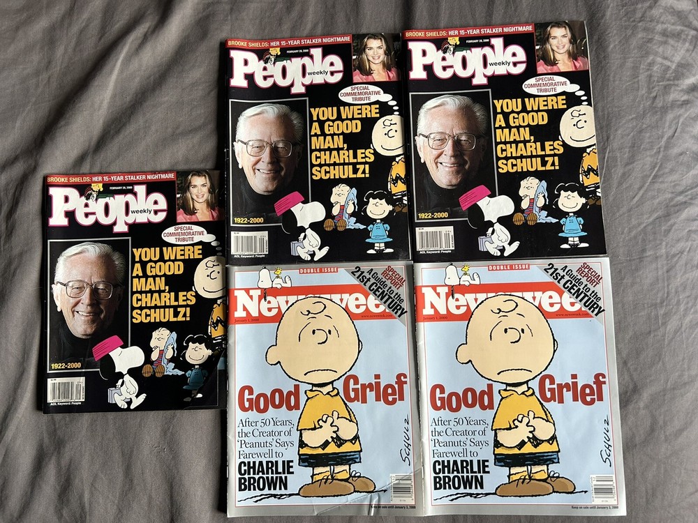 Lot of 5 Charlie Brown Peanuts Snoopy Magazines - People & Newsweek - VINTAGE