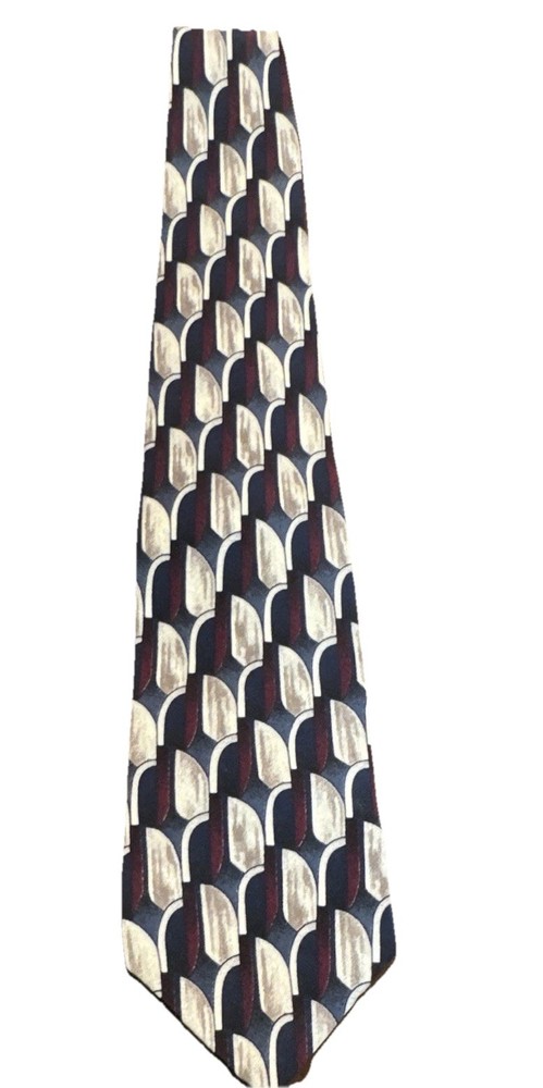 Zylos George Machado Men's 100% Silk Tie Navy Geometric Woven Logo Accent