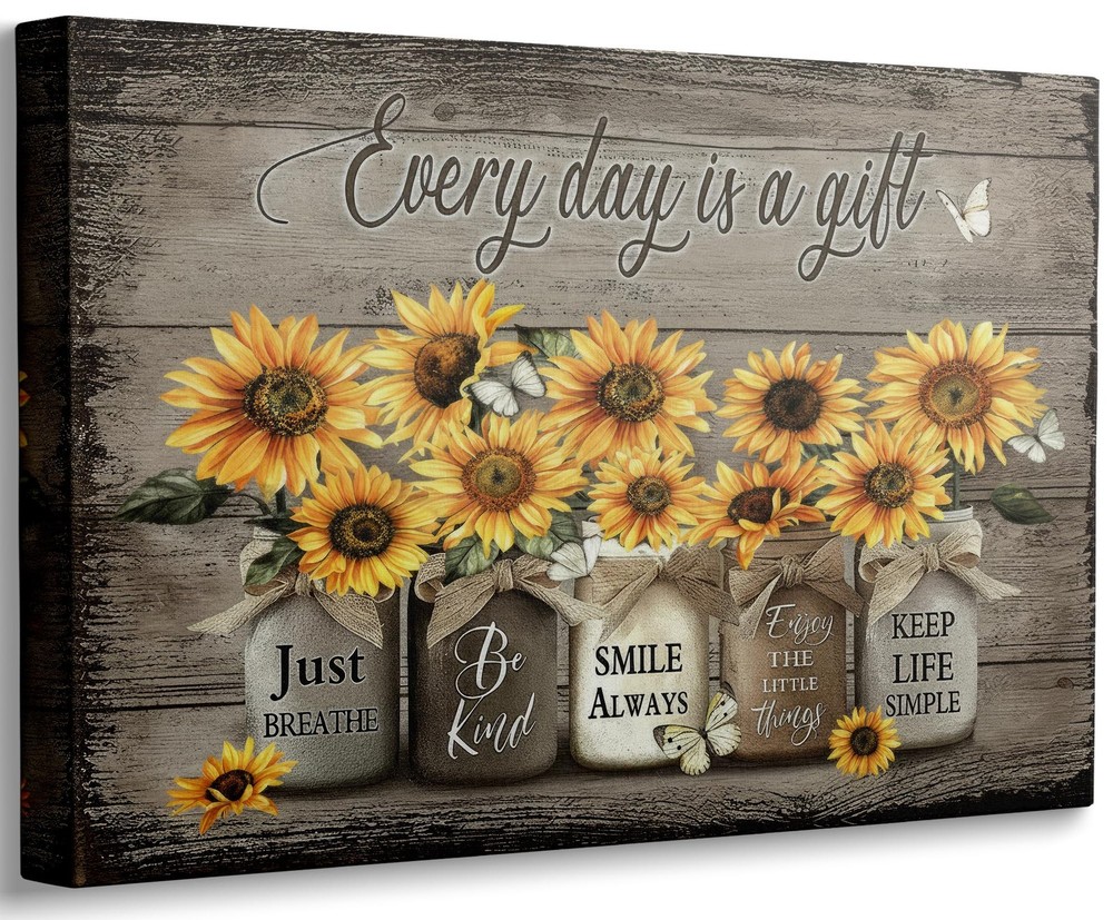 Rustic Sunflower Canvas Wall Art Vintage Flower Painting Picture Wall Decor F...