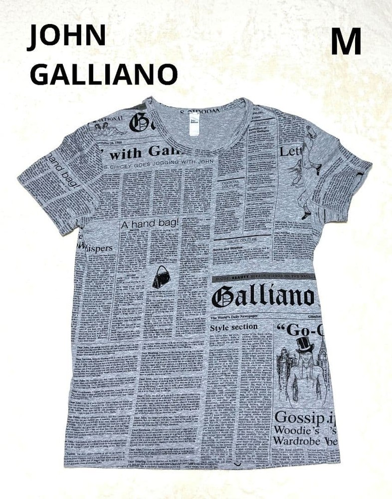 JOHN GALLIANO Newspaper Print T-Shirt Gray Size M