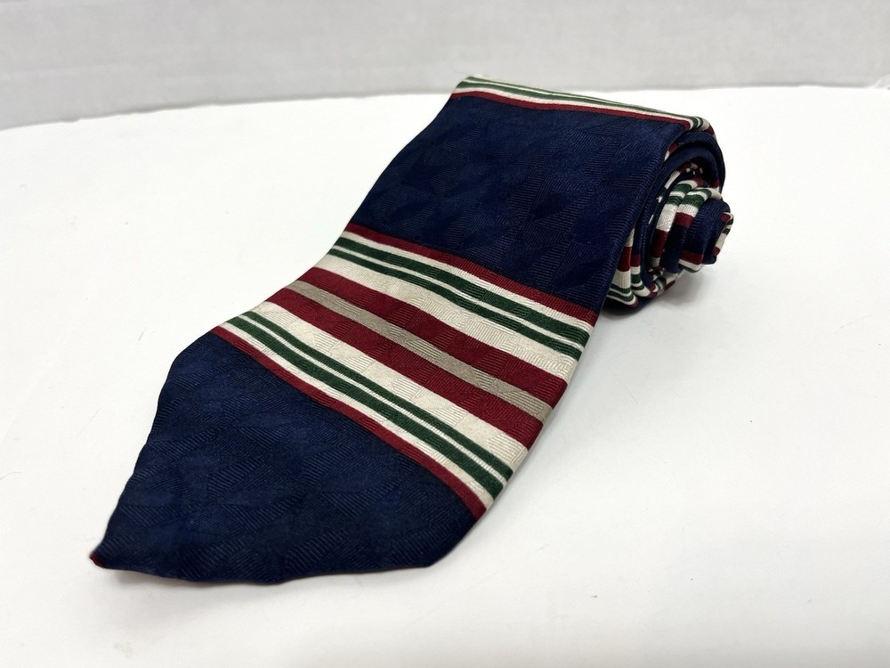 Vintage Pierre Cardin Men’s 100% Silk Necktie Navy Blue Multicolor Stripe 57 X 4