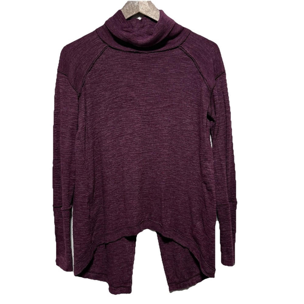 We The Free People Top Womens S Purple Split Back Thermal Long Sleeve Turtleneck