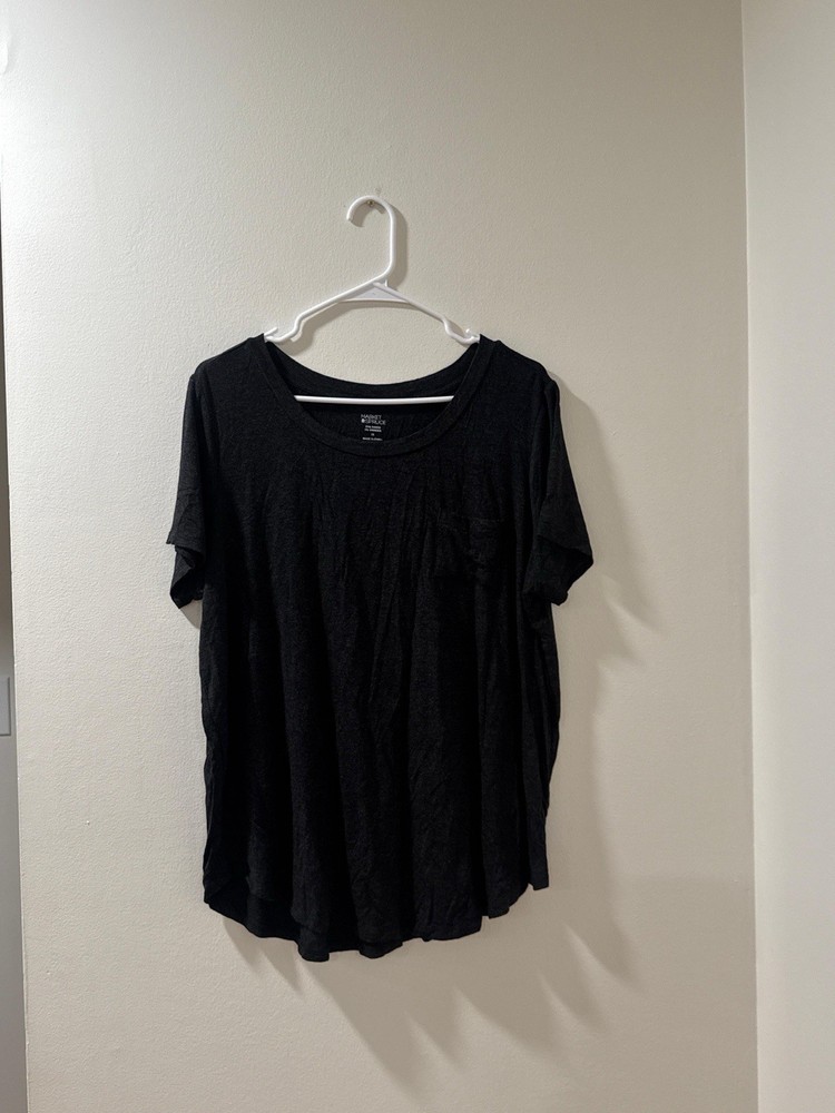 Market & Spruce T Shirt Womens XL Heathered Black Short Sleeve Stretch