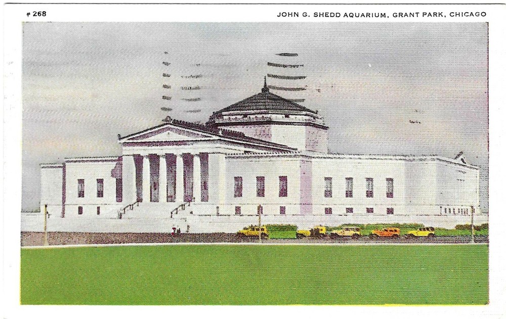 Vintage Illinois Chrome Postcard Chicago Grant Park John G Shedd Aquarium