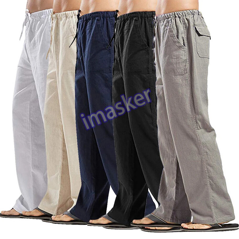 Men's Cotton Linen Pants Sweatpants Streetwear Breathable Solid Color Trousers