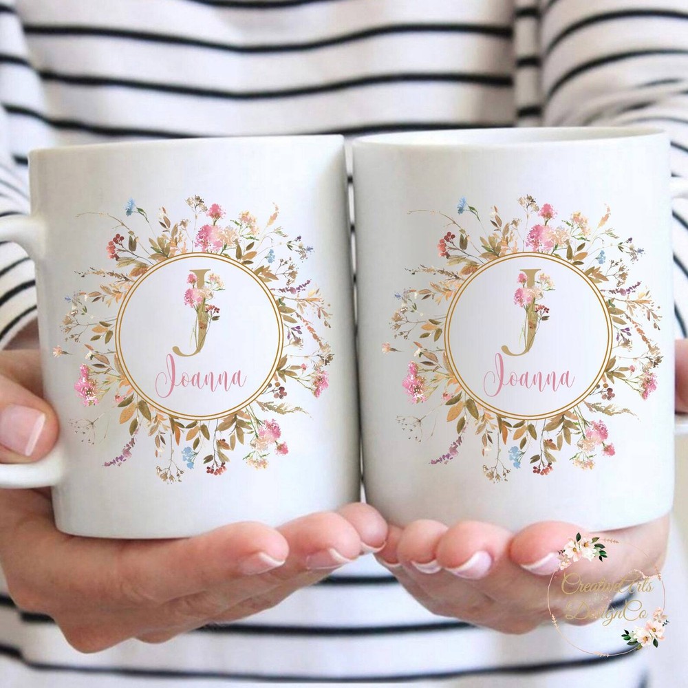 Wild Field Fall Flowers Personalized Coffee Mug Floral Ceramic Mug Custom Name