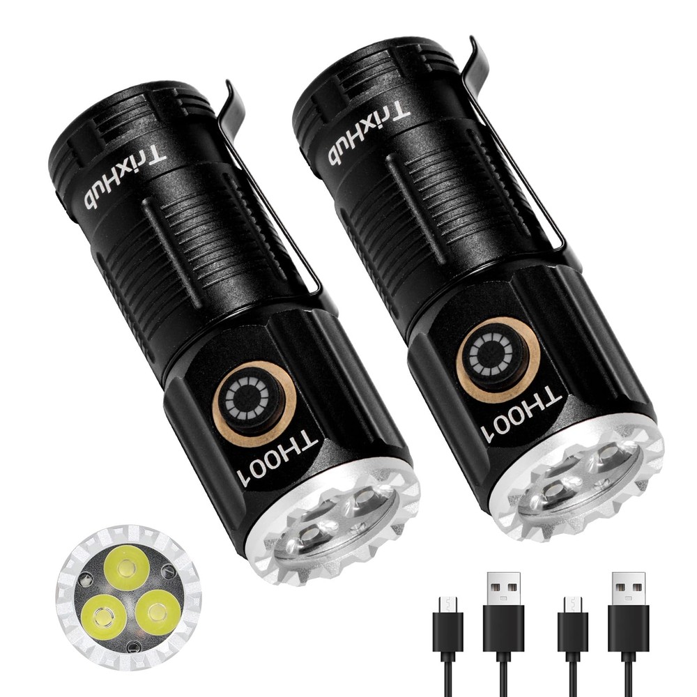 Small Rechargeable Flashlight 2-Pack, 3500 High Lumens Super Bright USB-C Cha...