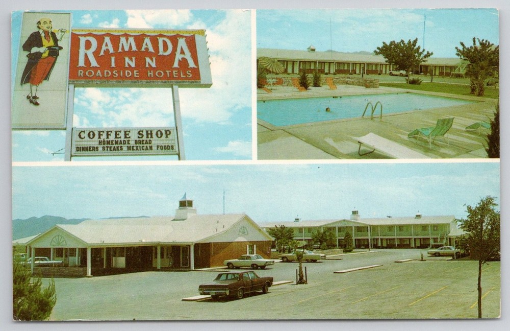 1970 Ramada Inn Van Horn TX Vintage Postcard Roadside Hotel Pool Sign Hwy 80