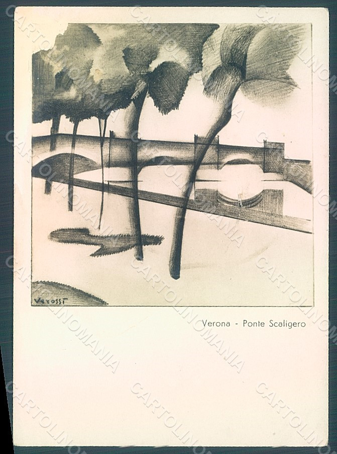Artist Verossi Futurism Verona Ponte Scaligero ABRADED FG postcard HR2394