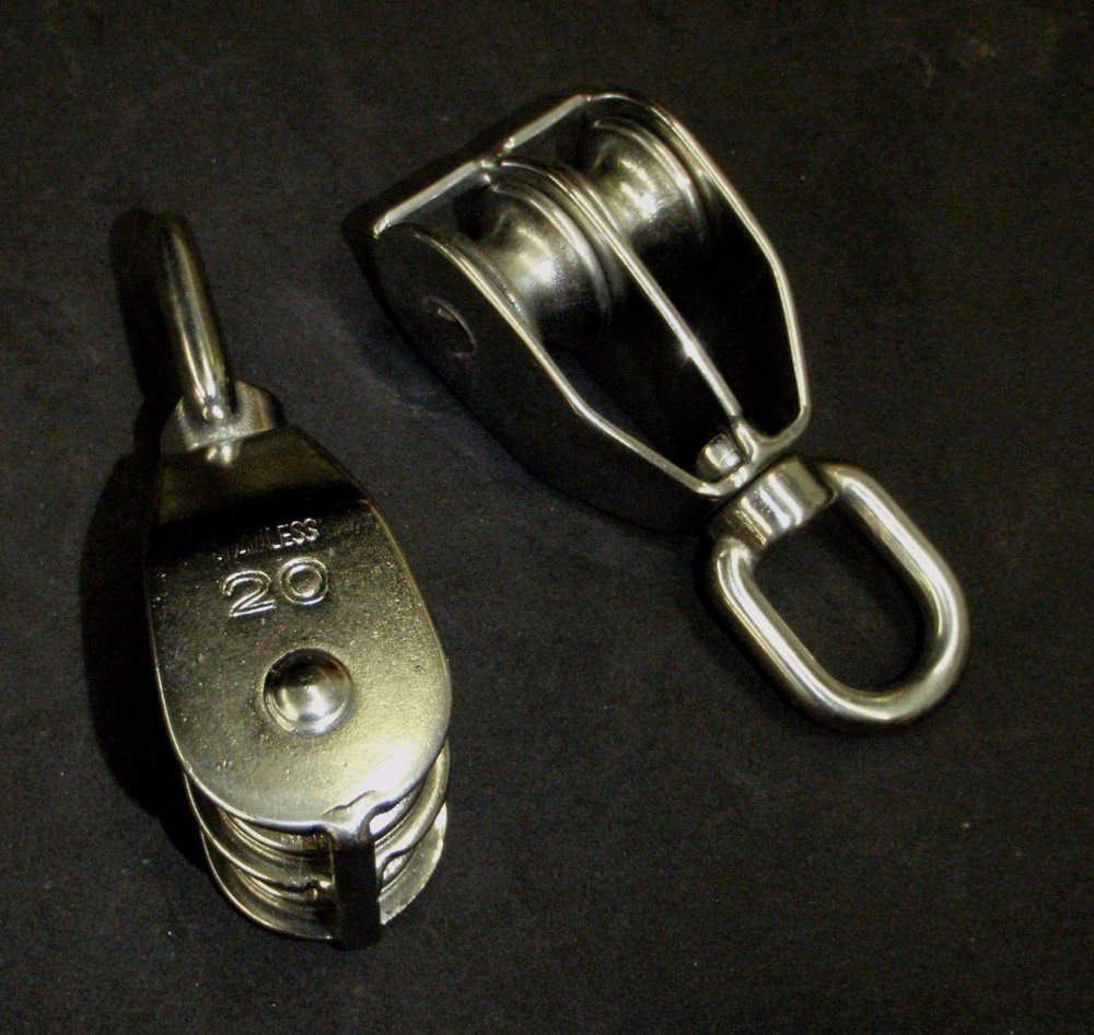 STAINLESS STEEL SWIVEL DOUBLE PULLEY 20mm SHEAVE SIZE RIGGING MARINE GRADE
