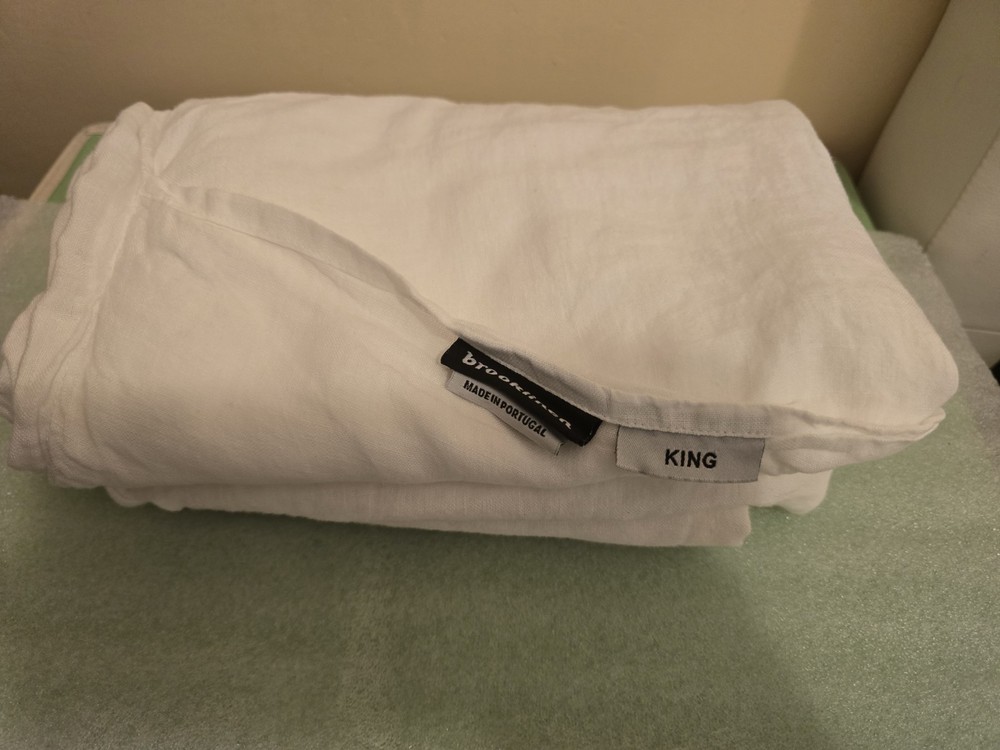 Brooklinen King Pillowcases White 100% Washed Linen Traditional SET OF 2