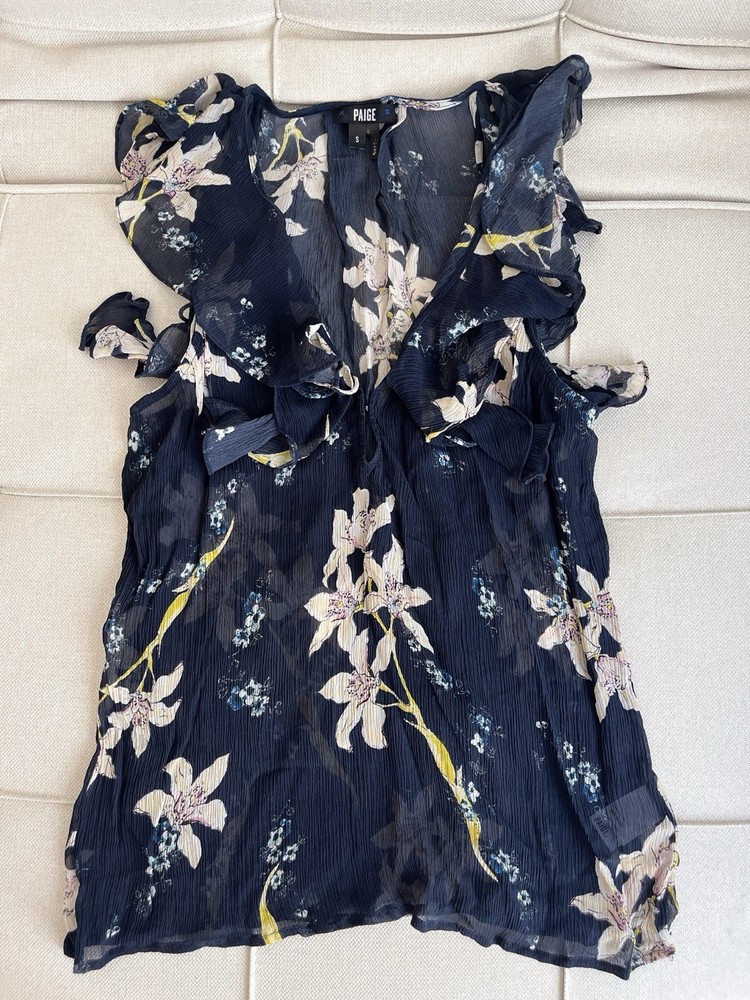 PAIGE Danae Flutter Silk Sheer Floral Top Blouse Small