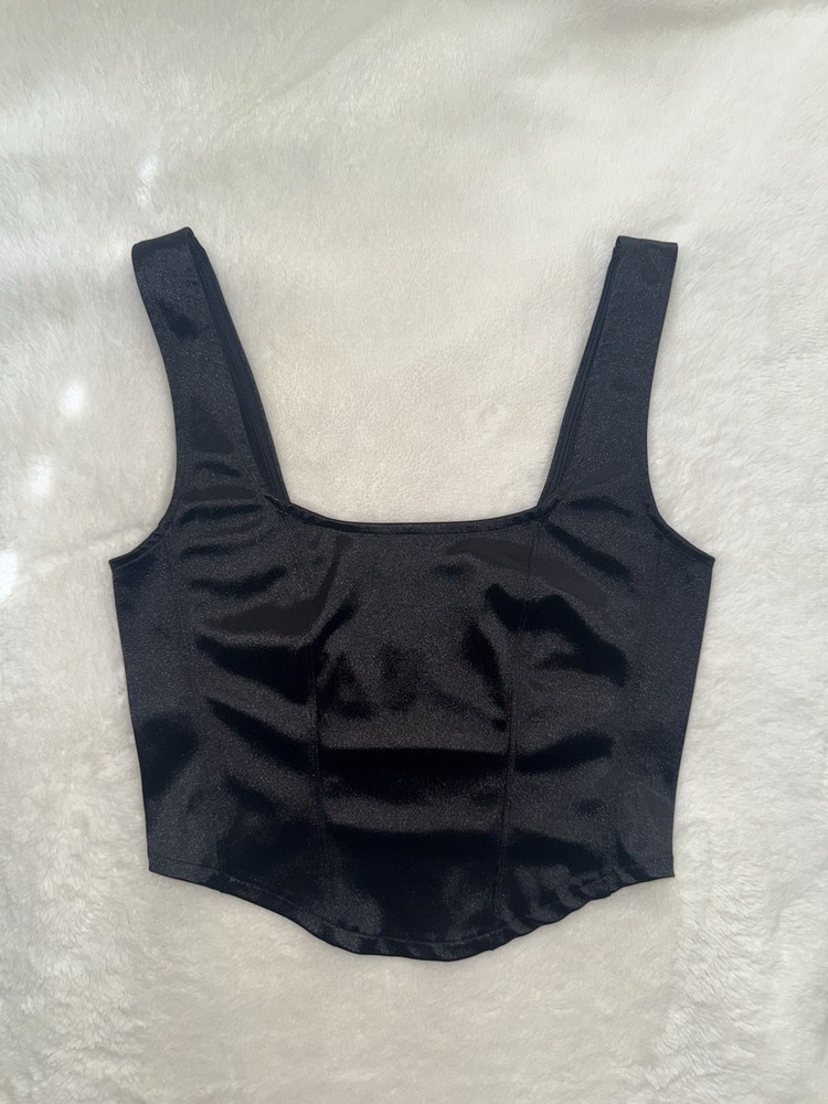 H&M Women's Divided Black Satin Corset Sleeveless Top Size M