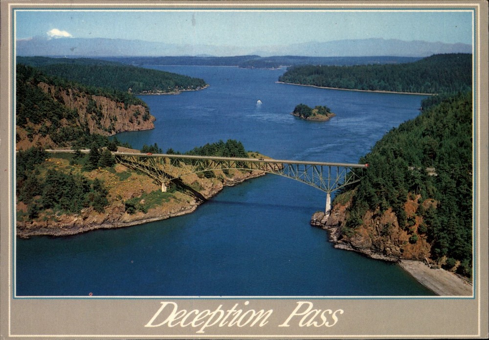 Deception Pass Whidbey Island Washington Bridge Aerial vintage postcard r961