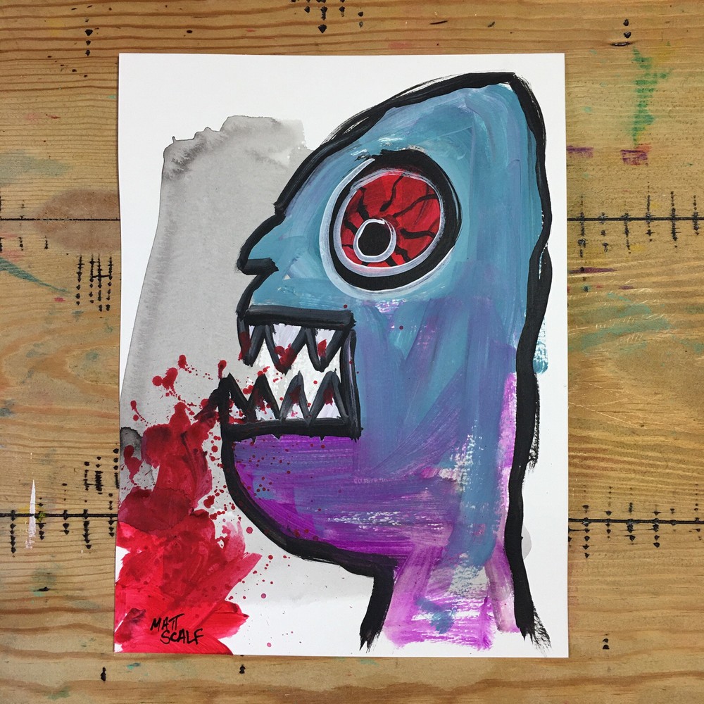 Matt Scalf 9x12 Face Monster Abstract Bloody Graffiti Signed ORIGINAL PAINTING-image