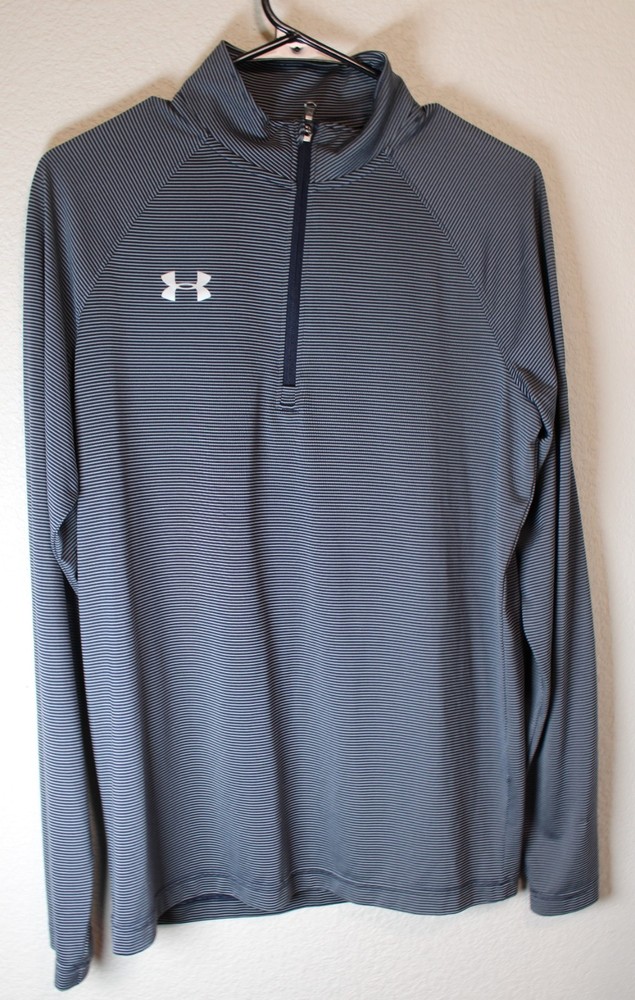 Under Armour Mens Heat Gear Loose Fit 1/4 Zip Pullover Shirt Sz Small Striped
