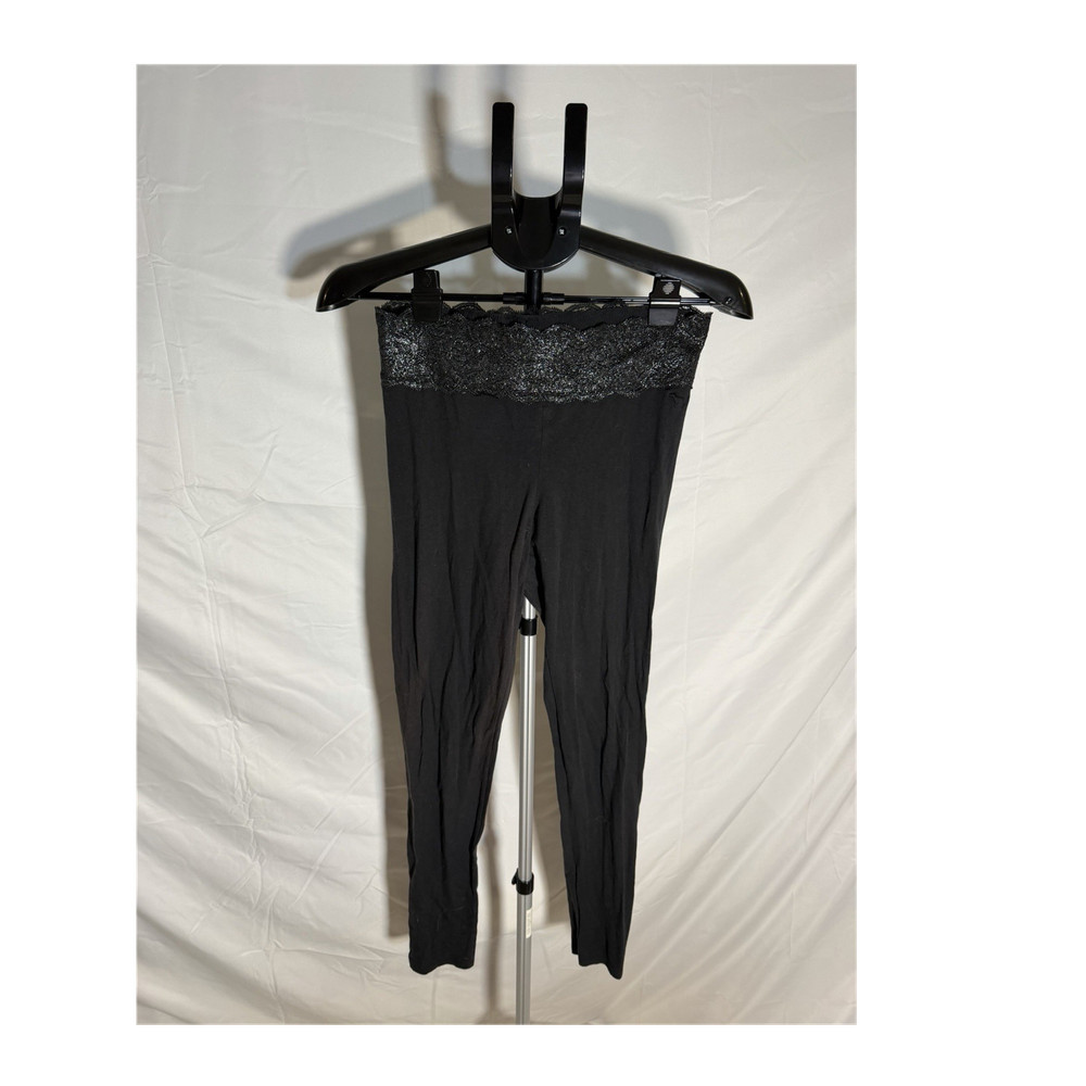 PINK Victoria's Secret Lace Waist Ankle Leggings Black Women's Size M