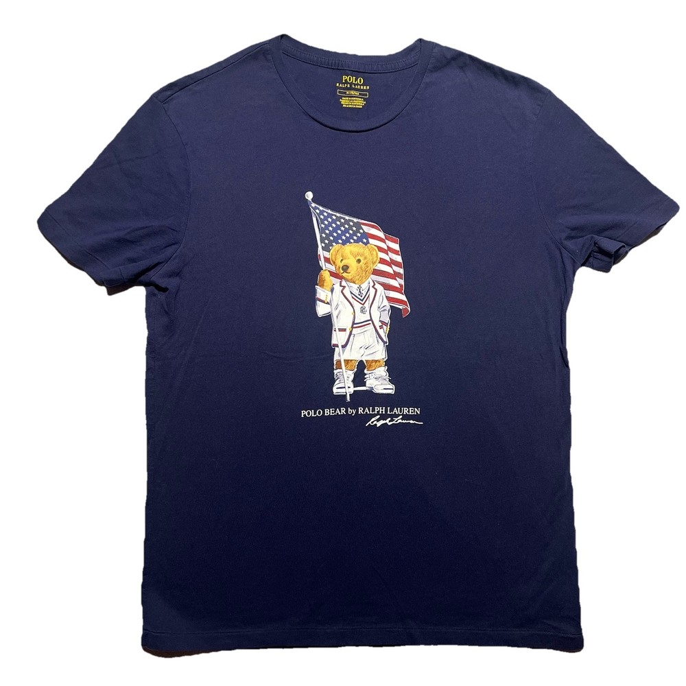 Polo Ralph Lauren Polo Bear Shirt Mens Medium Blue Team USA Flag Graphic Tee