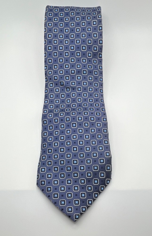 Stafford Silk Blue Geometric Men's Tie Designer Woven Preppy Logo Accent T207