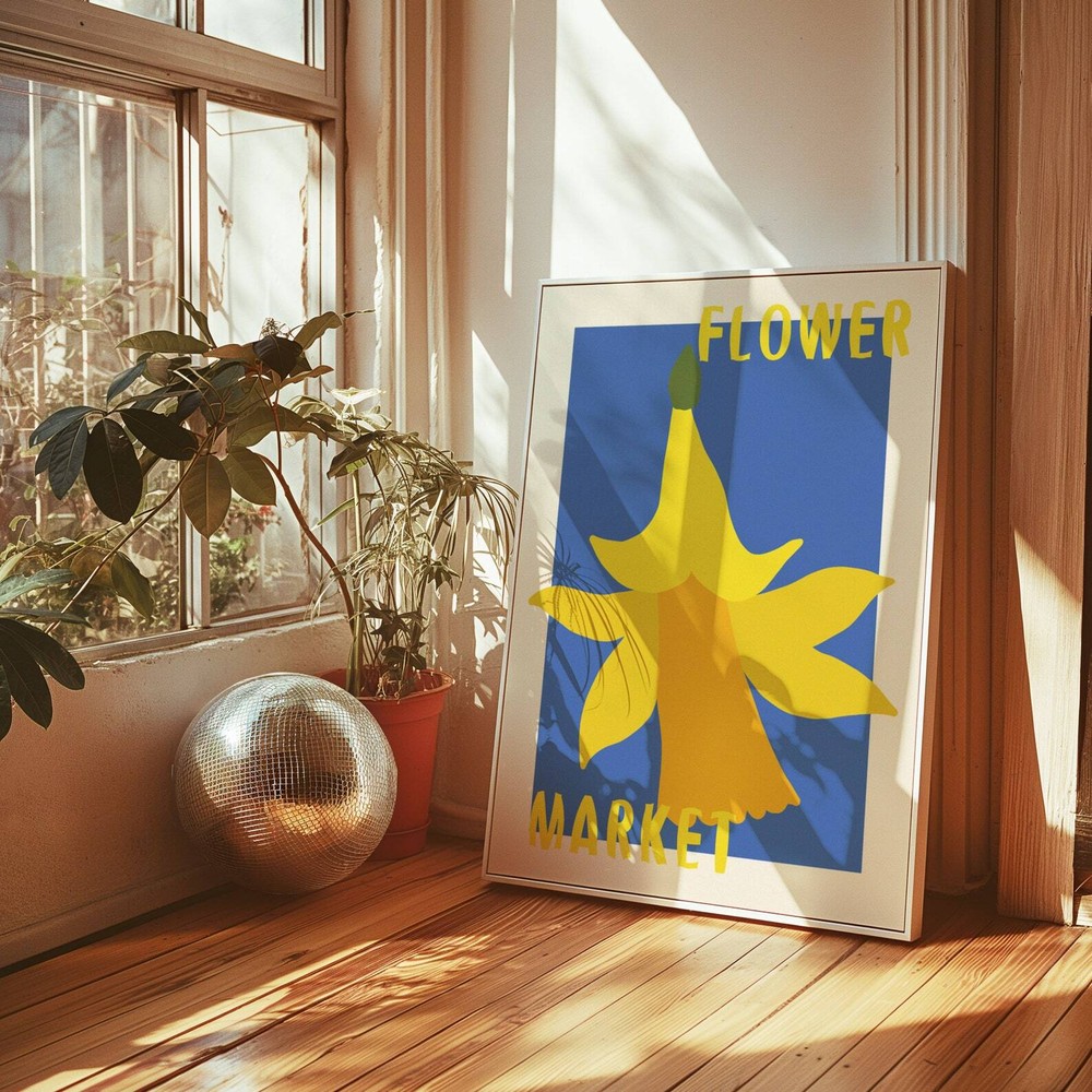 Flower Market Print Maximalist Blue Flower Wall Decor Pop Art Living Room Decor