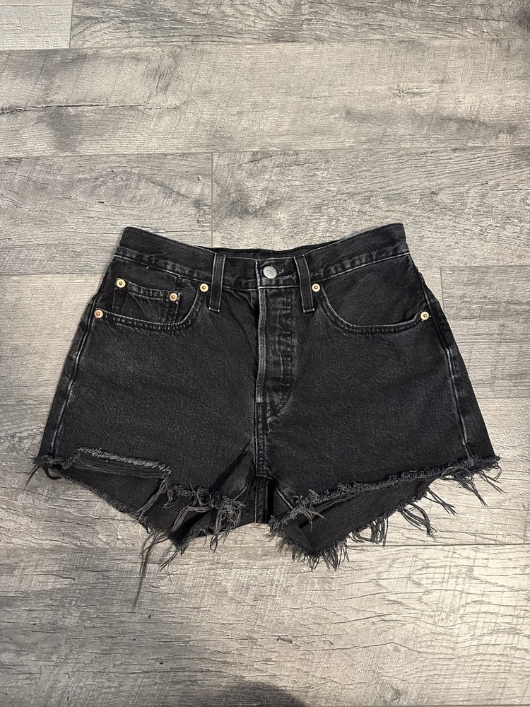 Levis 501 Shorts Womens 26 Black Fade Denim High Rise Button Fly Cut Off Shorts