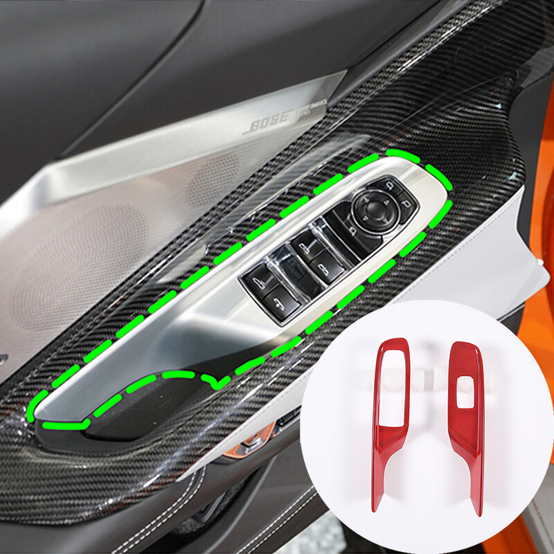 ABS Red Glass Window Lift Frame Trim Cover For Corvette C8 Convertible 2020-2024