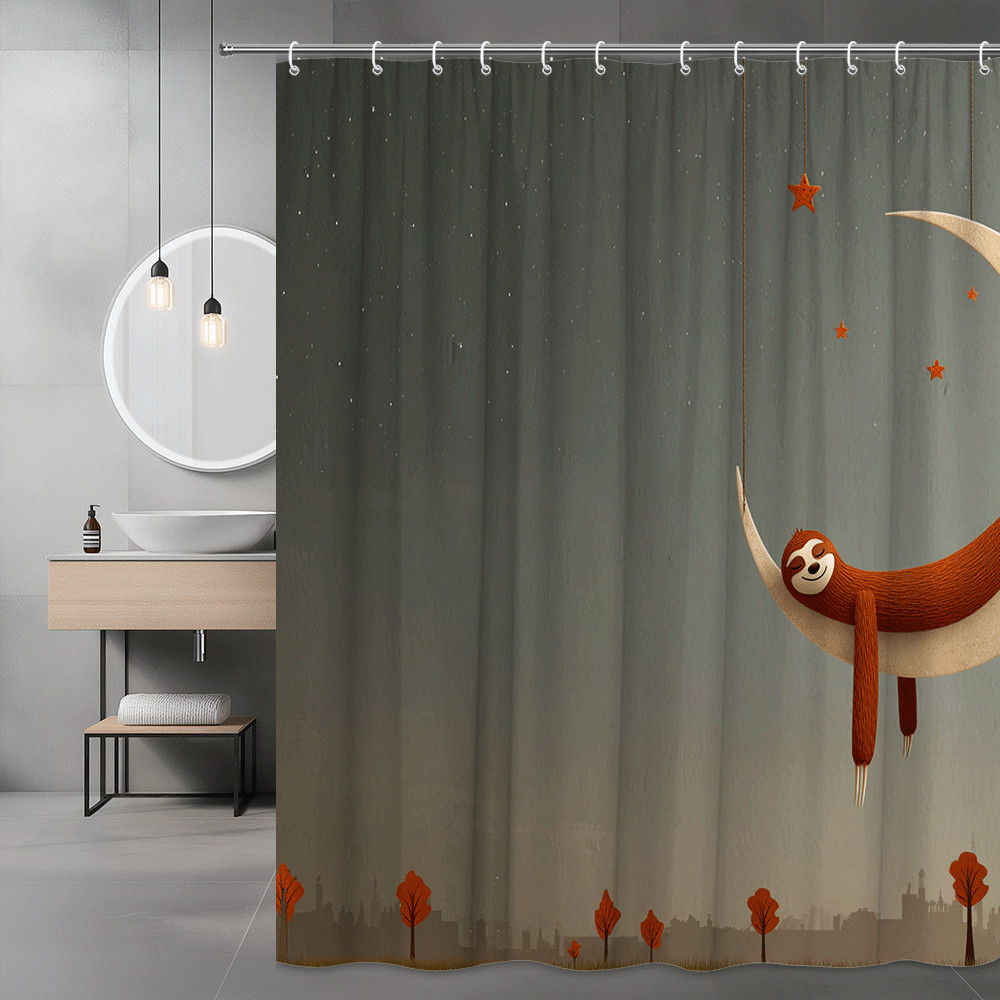 Sloth Moon Stars Shower Curtain Graphic Night Sky