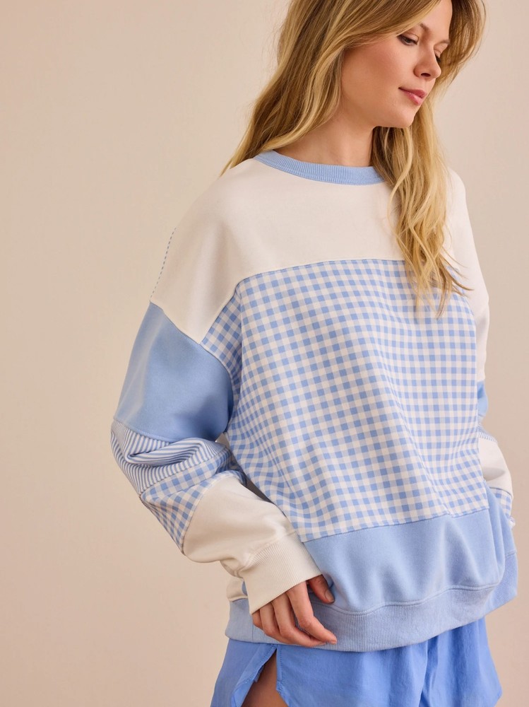 ALTAR'D STATE Twirl Gingham Striped Pullover, All Size