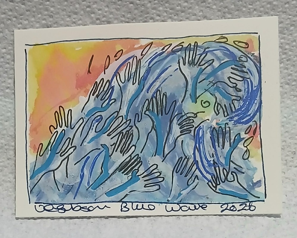 Blue Wave — OOAK Abstractionist Loose Watercolor Scribble  ACEO by Virginia
