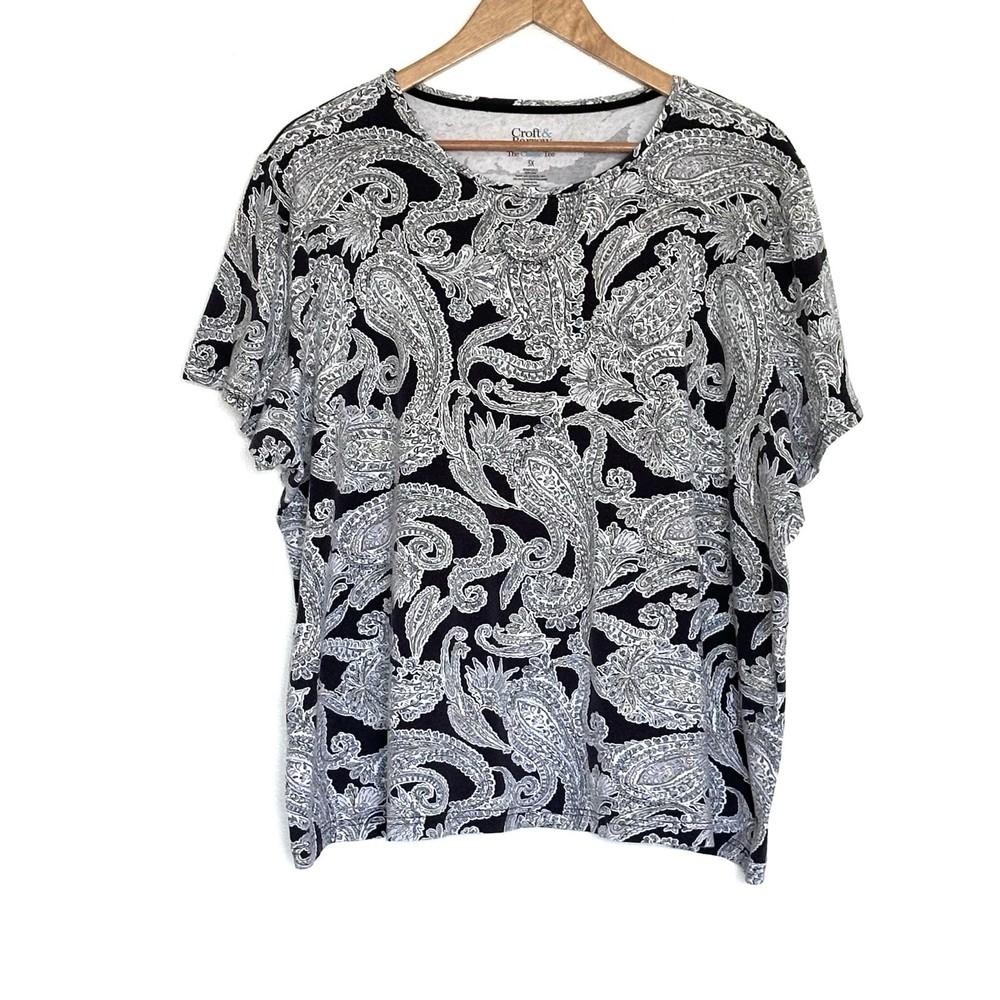 Croft & Barrow Plus Shirt Women’s 3X Paisley Boho Cotton Short Sleeve Top