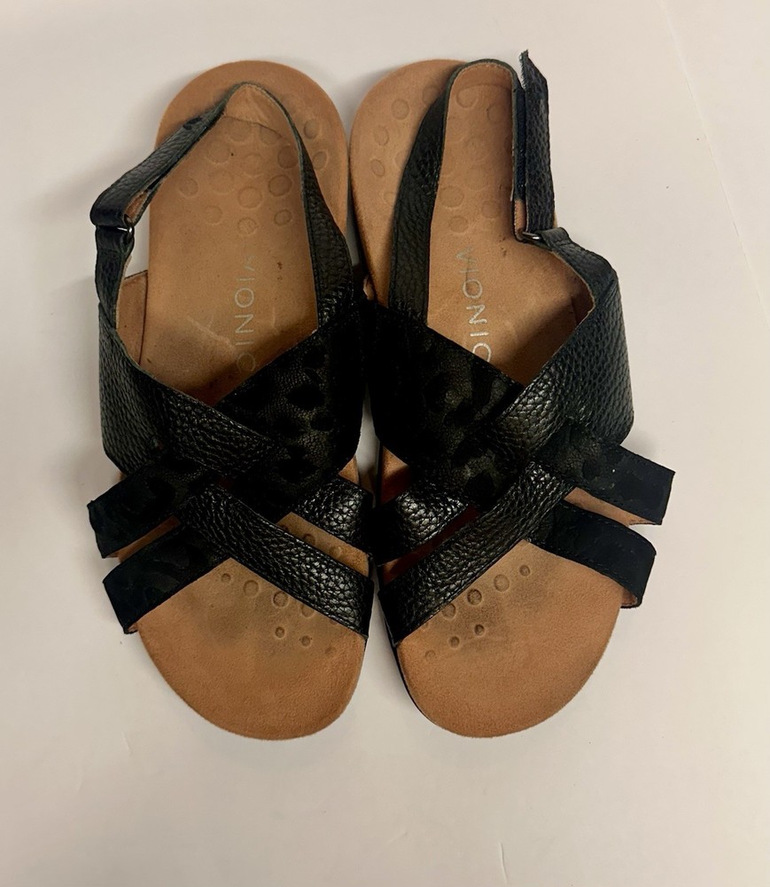 Vionic Paros Black Croc Patent Leather Adjustable Sandals Women’s Size 8 Comfort Arch Support