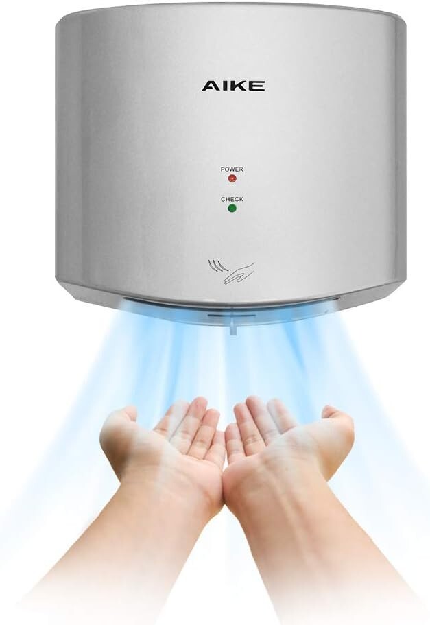 Modern 1400W Air Wiper Hand Dryer with Low Noise & Stylish Silver Finish