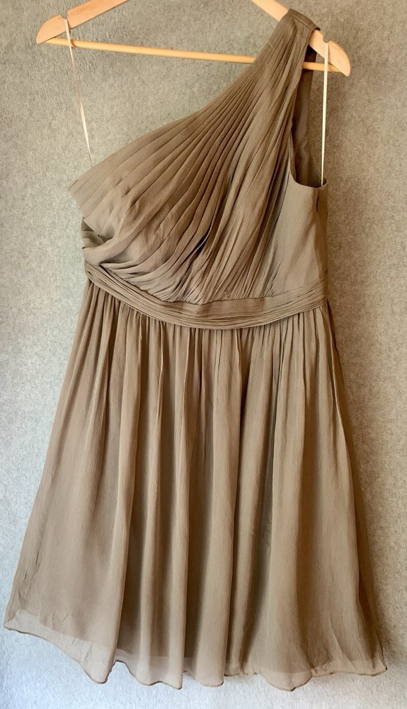 J. Crew 100% Silk Kylie Chiffon One Shoulder Bridal Formal Prom Dress Sz 12 Gray
