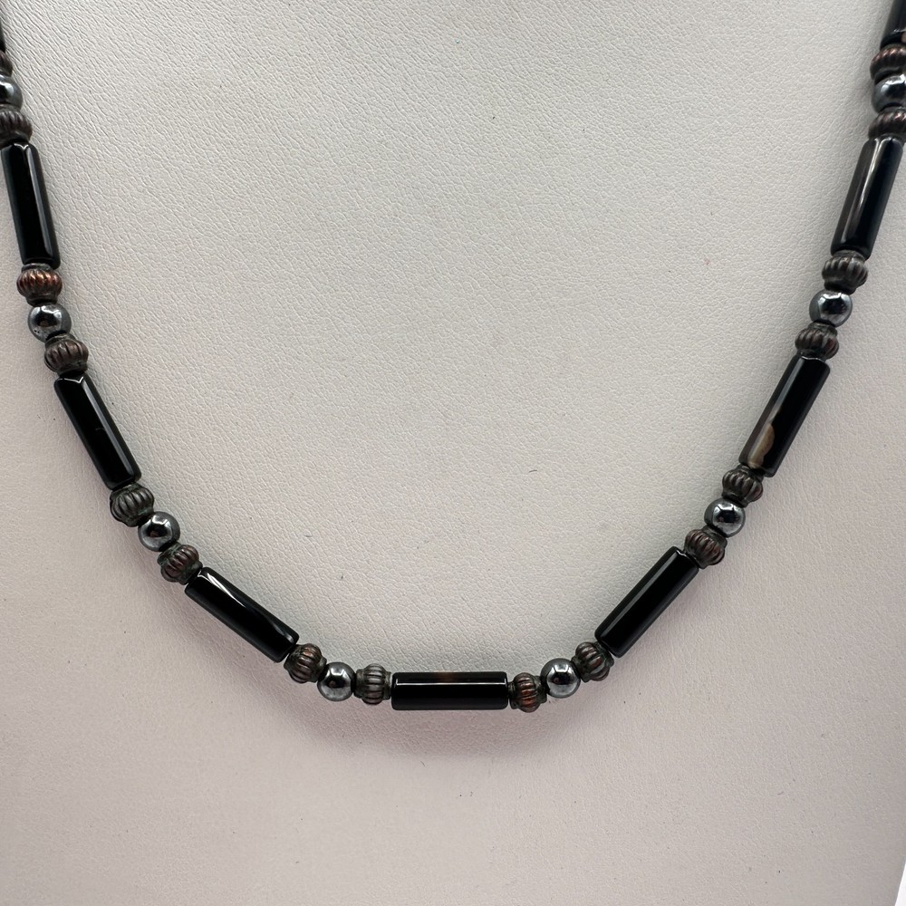 Vintage 90s Black Tube Beaded Necklace Boho Statement Women's Classic Jewelry
