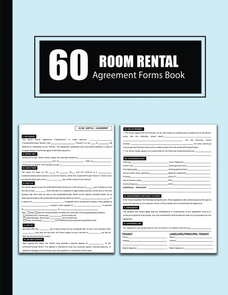 Room Rental Agreement Forms Book: Standard Tenancy Contract of Lease Between Lan