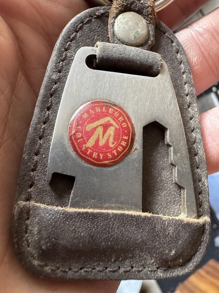 Vintage Marlboro Country Store Bottle Opener Multi Tool Leather Key Chain